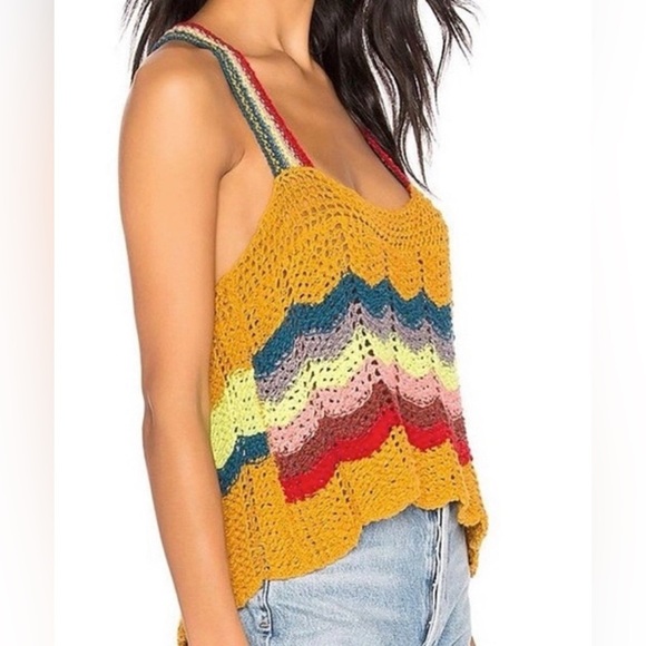 Free People Winding Road in Yellow Crochet Open Back Knit Tank Top M - Picture 2 of 16